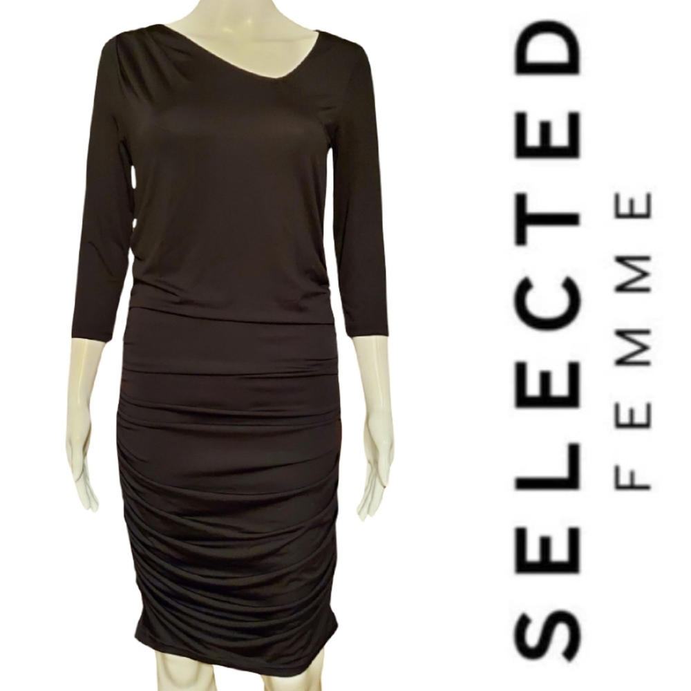 Selected Femme Vita 3/4 Sleeve Ruched Side Bodycon Dress